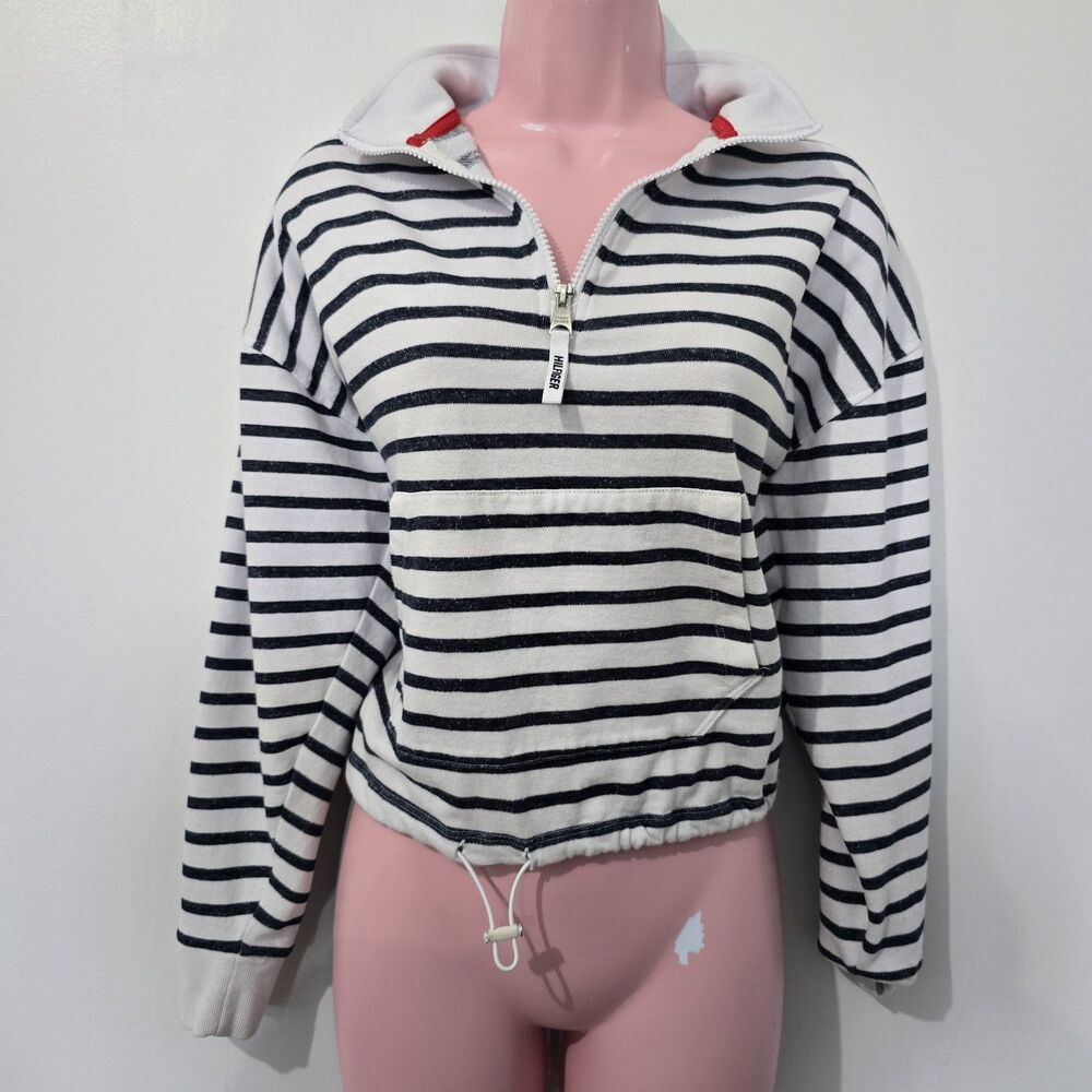 Tommy Hilfiger Sport - Size M - Sweatshirt - Quarter-Zip Mock-Neck - White Black